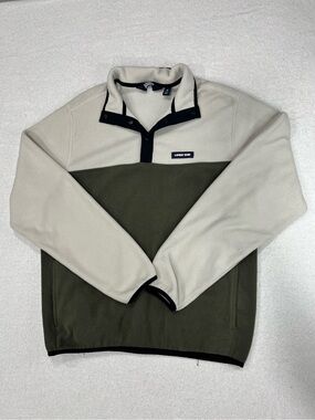 Lands' End Men's Two-Tone Zip Pullover - Cream & Olive